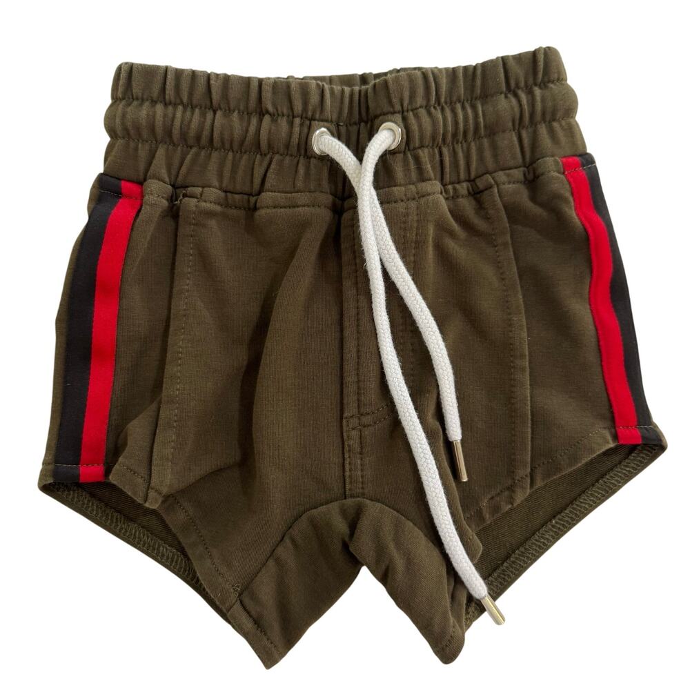 Adam + Yve Retro Army Green Striped Shorts Size 6-12 Months